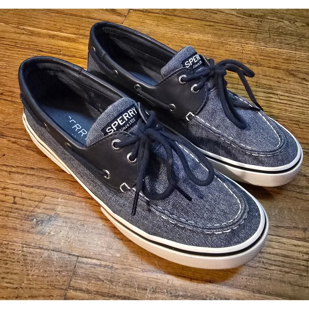 Sperry Top-Sider Mens Denim Textile Leather Boat Shoes Navy Blue Loafers 9.5